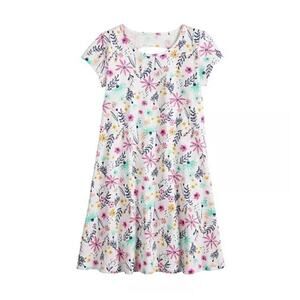 Jumping Beans Key Hole Back Ivory Pink Floral Short Sleeve Girls' Dress Size 6